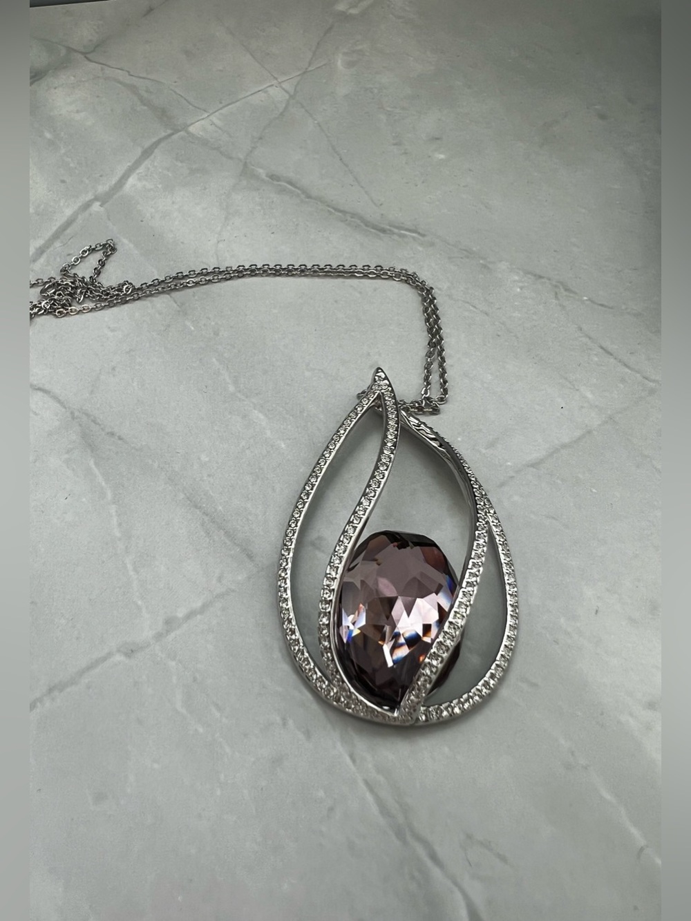 New Swarovski Megan Large Pendant  Necklace Smokey Purple Crystal Cry/Cry Blush